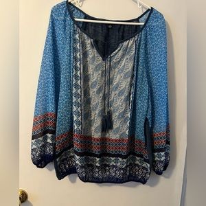Zack & Rachel Woman’s Blouse Boho Top Blue 1X